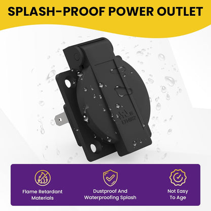 US Standard Water-Proof Power Outlet 15Amp 3-Hole Socket, 125Volt Power Outlet Receptacle, NEMA 5-15R with V1258-DP02-B-3264