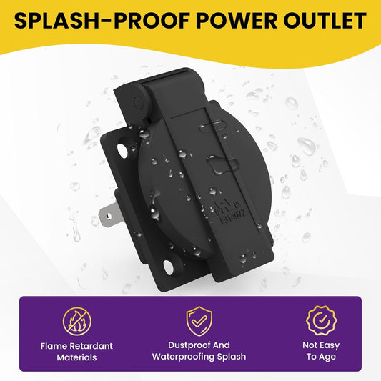 US Standard Water-Proof Power Outlet 15Amp 3-Hole Socket, 125Volt Power Outlet Receptacle, NEMA 5-15R with V1258-DP02-B-3264
