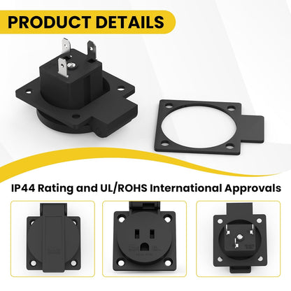 US Standard Water-Proof Power Outlet 15Amp 3-Hole Socket, 125Volt Power Outlet Receptacle, NEMA 5-15R with V1258-DP02-B-3264