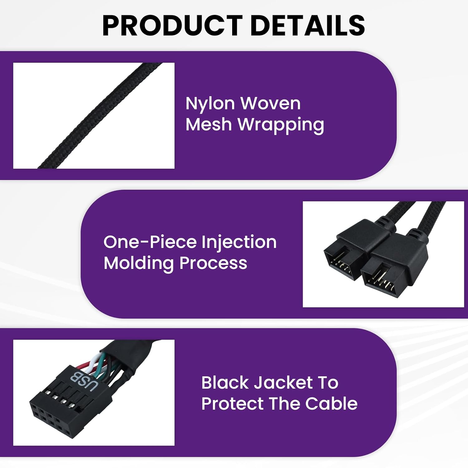 2Pcs Motherboard 9 Pin USB 2.0 to Dual 9 Pin Extension Splitter, USB 2.0 Header Splitter Nylon Braided Cable V1258-DP02-B-3269