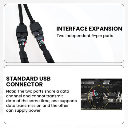 2Pcs Motherboard 9 Pin USB 2.0 to Dual 9 Pin Extension Splitter, USB 2.0 Header Splitter Nylon Braided Cable V1258-DP02-B-3269