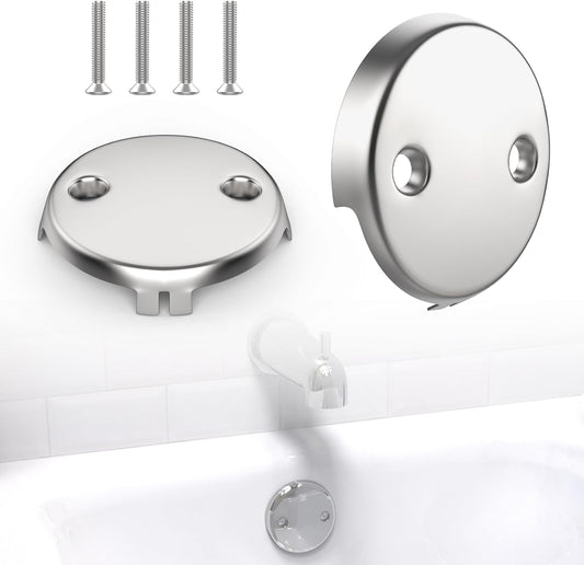 2Pcs 2-Hole Bathtub Overflow Face Plate | Universal Zinc Alloy Tub Overflow Drain Cover with Screws | Chrome V1258-DP02-B-3270