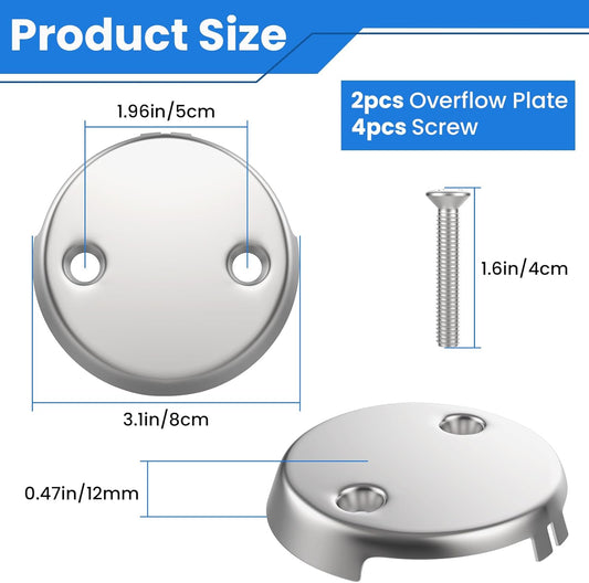 2Pcs 2-Hole Bathtub Overflow Face Plate | Universal Zinc Alloy Tub Overflow Drain Cover with Screws | Chrome V1258-DP02-B-3270