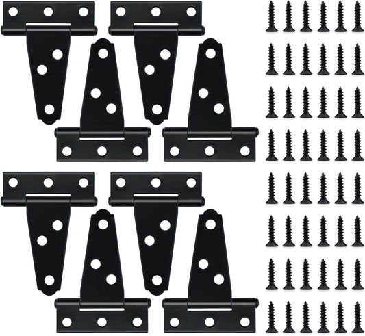 8 Pcs T Strap Gate Hinges, Heavy Duty 2 inch Barn Door Hinges, Black Tee Shed Hinge with Mounting Screws for V1258-DP02-B-3271