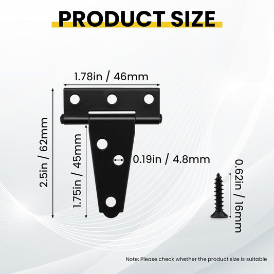 8 Pcs T Strap Gate Hinges, Heavy Duty 2 inch Barn Door Hinges, Black Tee Shed Hinge with Mounting Screws for V1258-DP02-B-3271