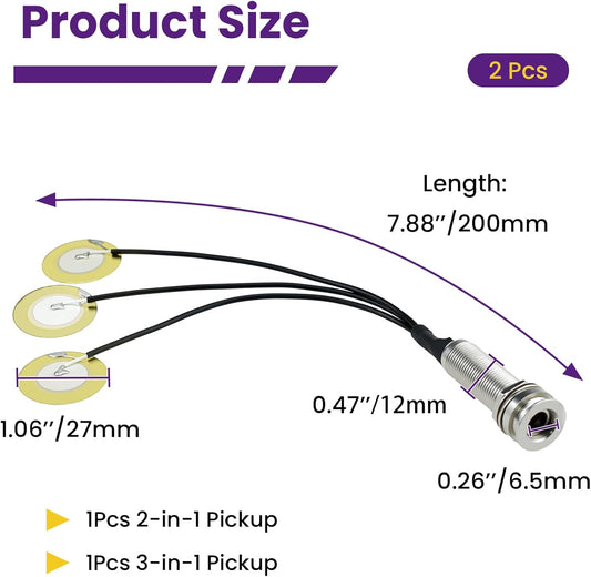 2 Pcs Piezo Pickups Transducer | 3-in-1 & 2-in-1 Pickup Combo | Self-Adhesive Piezo System | Acoustic Guitar, V1258-DP02-B-3275