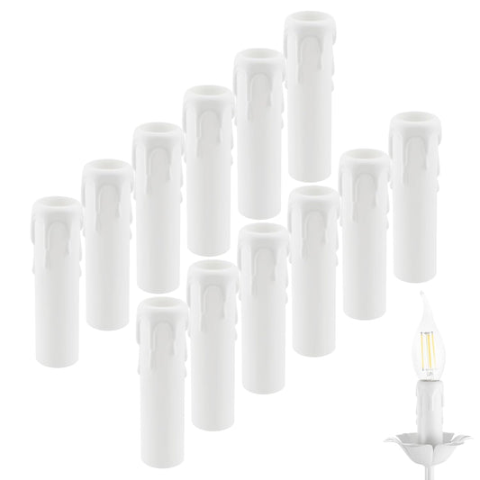 4 Inch Drip Candle Socket Covers, 12 Pcs Plastic Sleeves Candelabra Base, White Candle Covers Sleeves Fit to V1258-DP02-B-3276