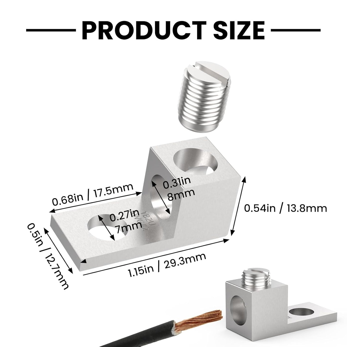 12Pcs Aluminium Mechanical Lugs, 1-Hole Quick Connect Terminal Mechanical Lug 2AWG TA-2 1B2U V1258-DP02-B-3279