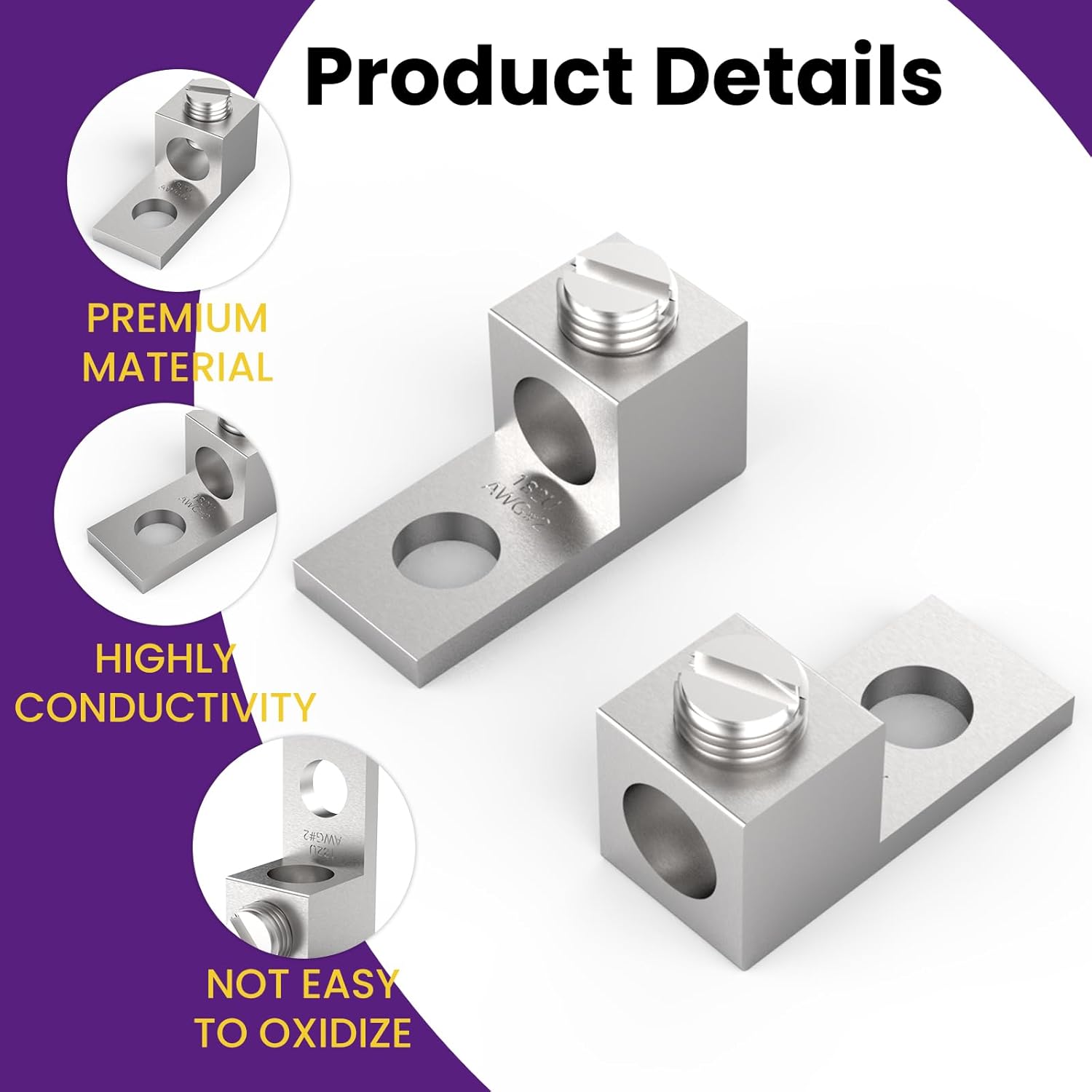 12Pcs Aluminium Mechanical Lugs, 1-Hole Quick Connect Terminal Mechanical Lug 2AWG TA-2 1B2U V1258-DP02-B-3279
