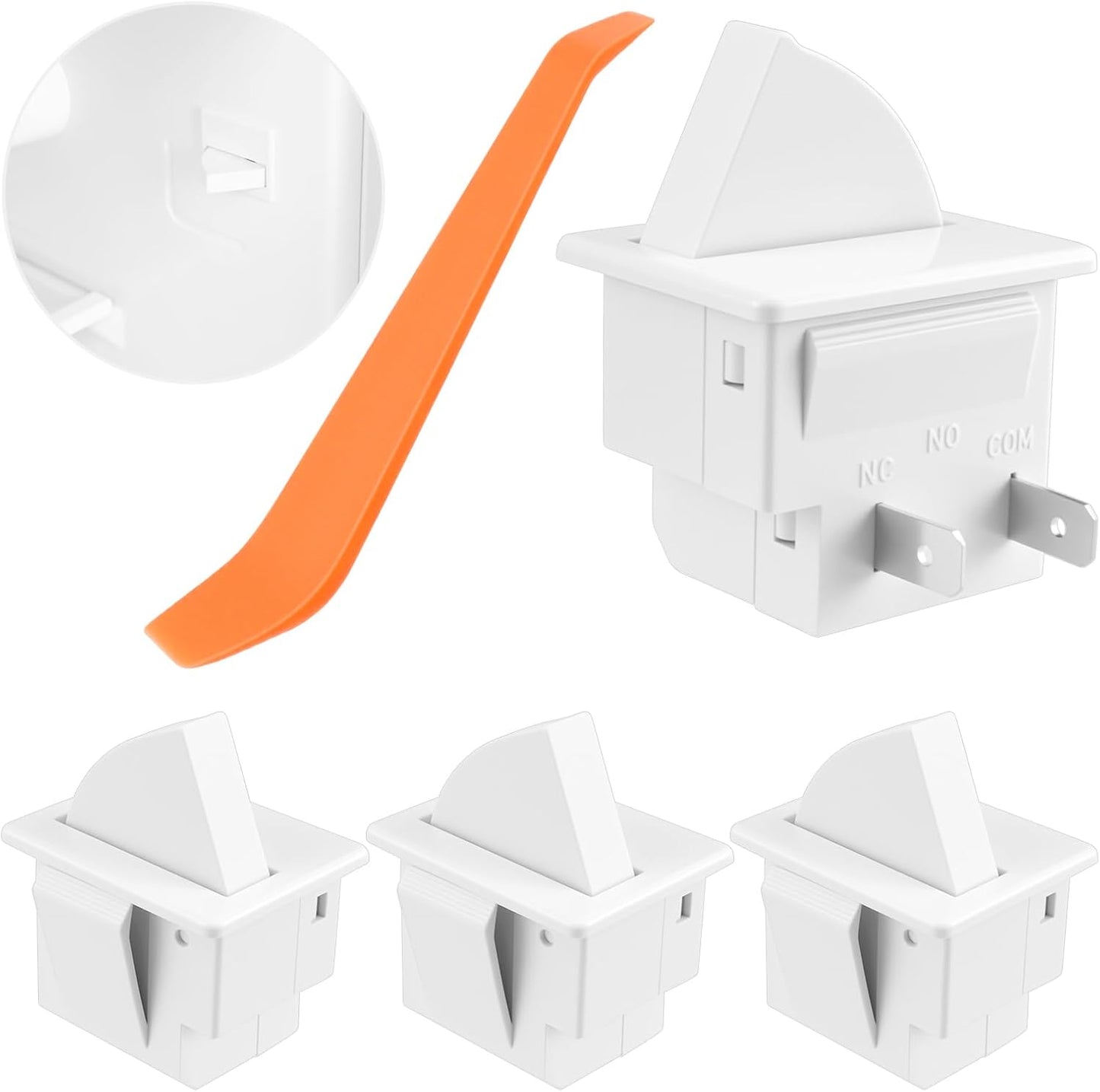 4Pcs Refrigerator Door Light Switch | 2-Pin NC Momentary Control with Pry Bar Tool | Fridge Light Replacement V1258-DP02-B-3283