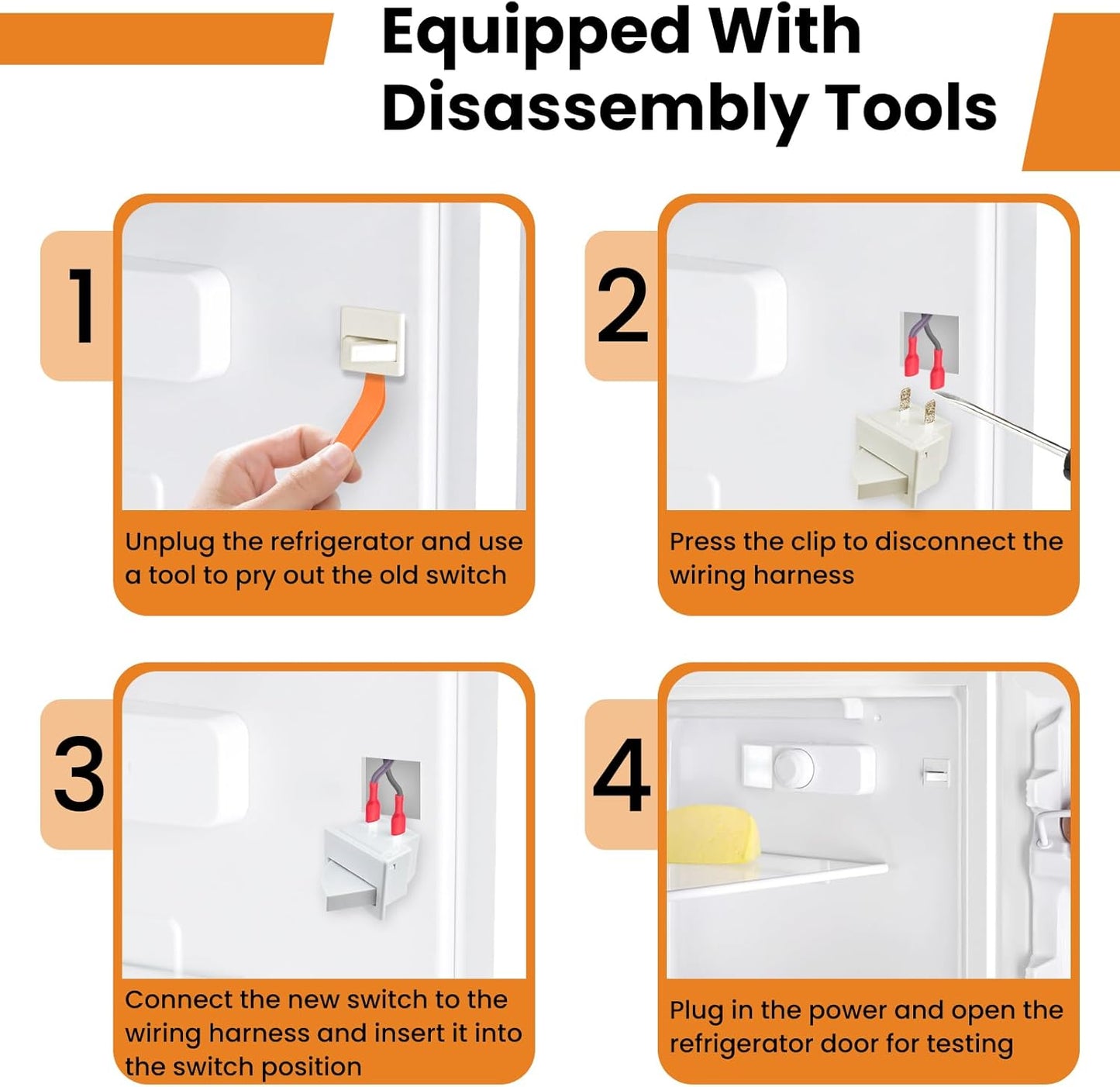 4Pcs Refrigerator Door Light Switch | 2-Pin NC Momentary Control with Pry Bar Tool | Fridge Light Replacement V1258-DP02-B-3283