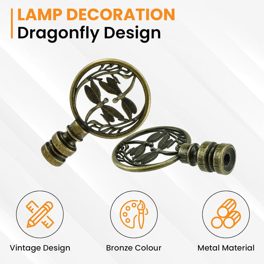 4 Pcs Lamp Finial Cap Knob, Hollowing Out Treatment Double Dragonflies Lamp Finials, 1-2/3 inch Dragonfly V1258-DP02-B-3288