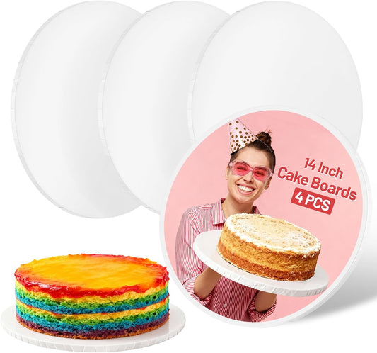 14 Inch Round Cake Drums - 4 Pack 14inch Cake Boards, 1/2 Inch Sturdy Cake Base Board with Corrugated Edges V1258-DP02-B-3298