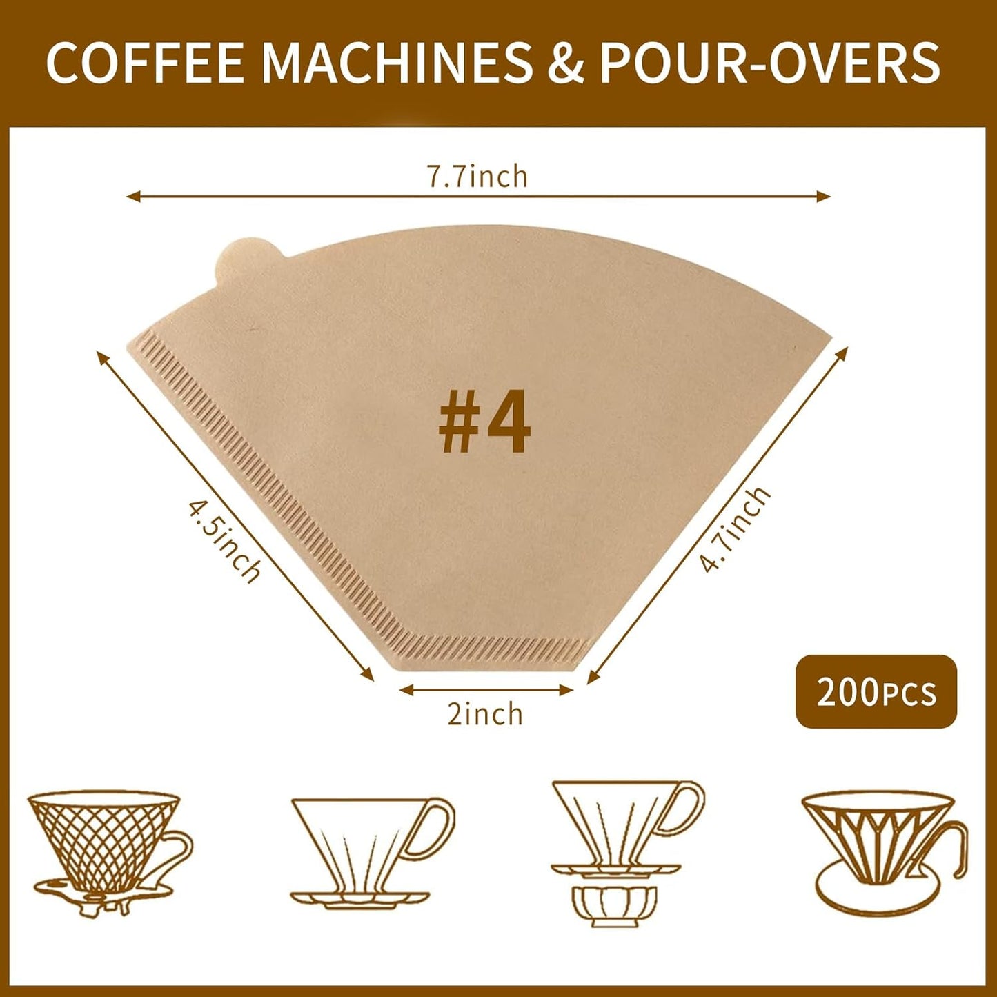 Coffee Filters #4, Cone Coffee Filter 8-12 Cup, 200 Unbleached Natural Coffee Filters V1258-DP02-B-3301