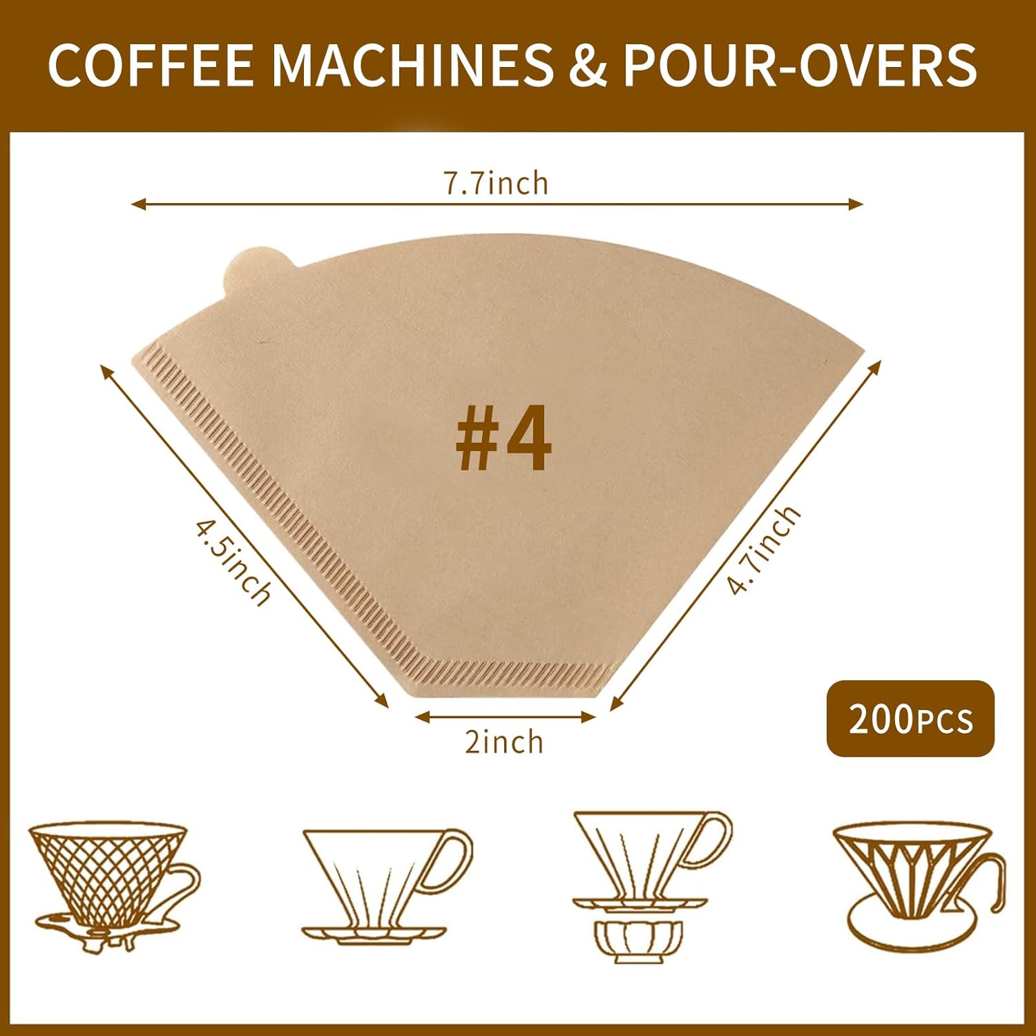 Coffee Filters #4, Cone Coffee Filter 8-12 Cup, 200 Unbleached Natural Coffee Filters V1258-DP02-B-3301