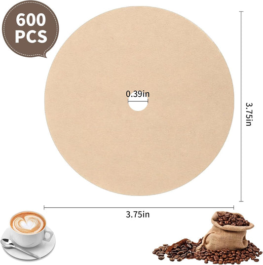 600 Count Percolator Coffee Filters, 3.75 Inch Disposable Round Coffee Filter, Natural Unbleached, Disc V1258-DP02-B-3306