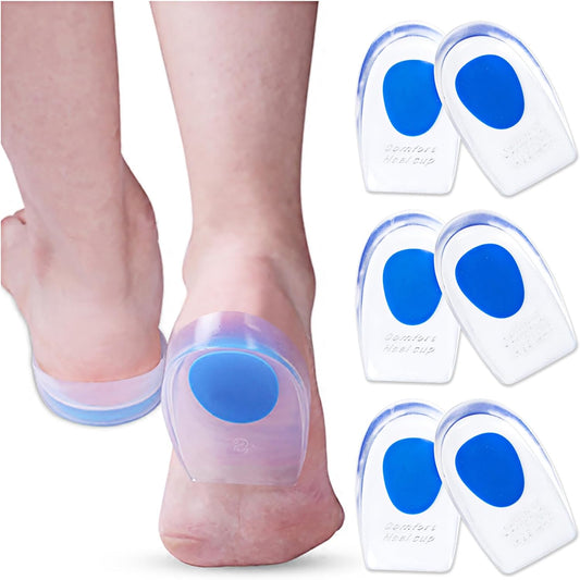 3 Pair Gel Heel Cups Plantar Fasciitis Inserts - Silicone Gel Heel Pads for Heel Pain, Bone Spur & Achilles V1258-DP02-B-3307