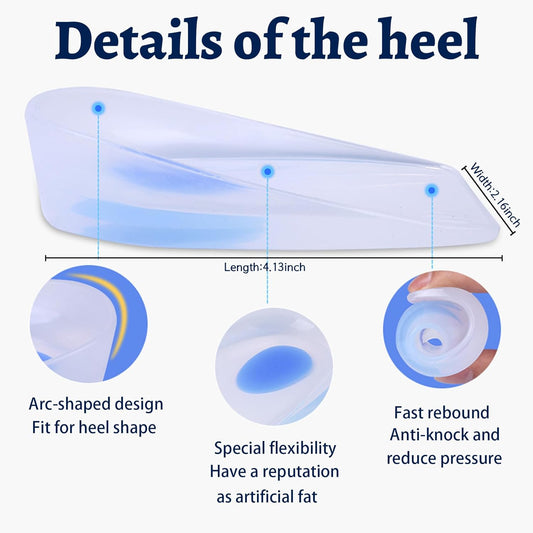 3 Pair Gel Heel Cups Plantar Fasciitis Inserts - Silicone Gel Heel Pads for Heel Pain, Bone Spur & Achilles V1258-DP02-B-3307