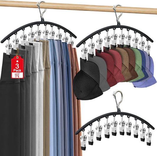 3 Pack Hat Hangers for Closet Display, Metal Hat Organizer for Baseball Caps with 30 Clips, Hats Rack Holder V1258-DP02-B-3310