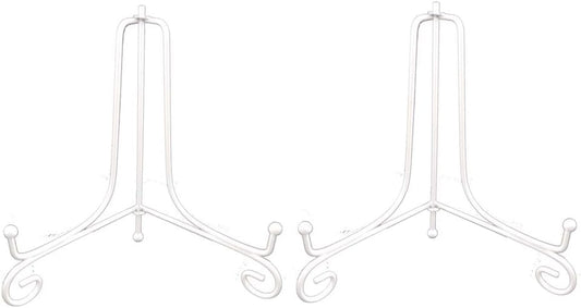 (2 pack 10" Iron Large Plate Stand, White Iron Easel Plate Display Photo Holder Stand, Displays Picture V1258-DP02-B-3323