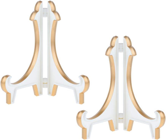 2 Pack 5inch White Gold Thicken Acrylic Easels Display Stand Plate Stand Holder display Pictures Frame V1258-DP02-B-3324