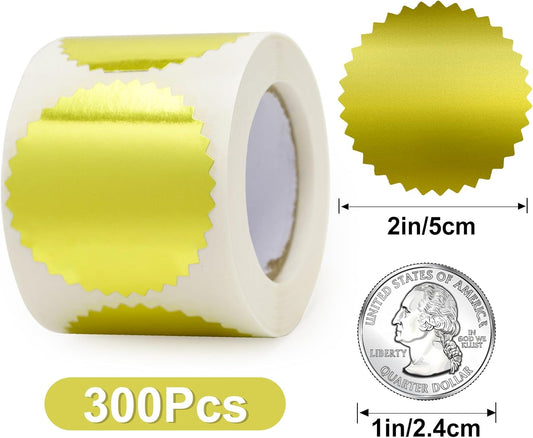 Embossing Stickers 300Pcs 2'' Gold Foil Seals Stickers for Certificates Self Adhesive Envelope Seal Label V1258-DP02-B-333