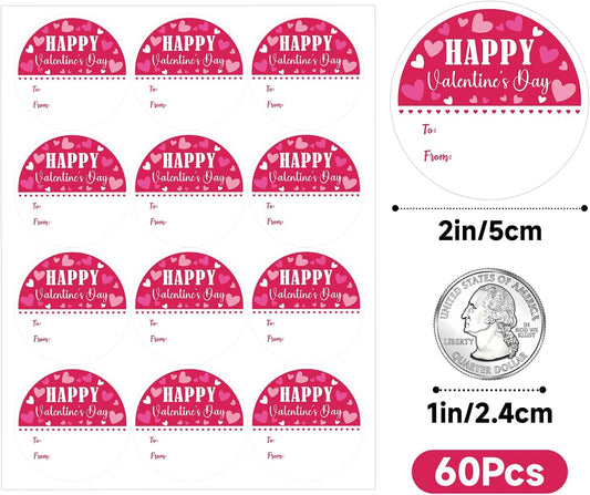Valentines Day Gift Stickers - Happy Valentine's Day Name Stickers 60Pcs 2Inch Valentines to from Sticker V1258-DP02-B-334