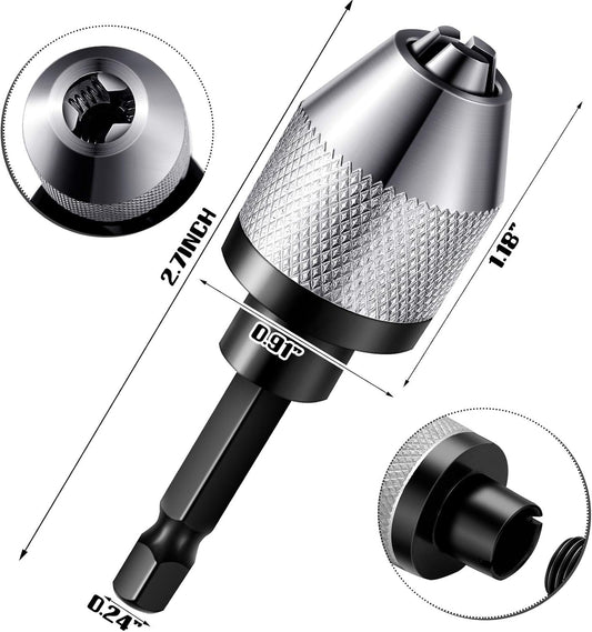 Keyless Drill Chuck Bit 1/4 Inch Hex Shank Keyless Drill Chuck Fast Change Converter Extension Screwdriver V1258-DP02-B-3345