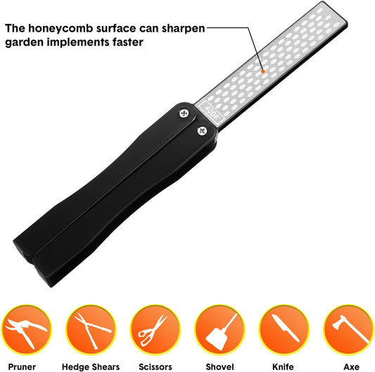 2 Pack Garden Tool Sharpener, Folding Pocket Diamond Knife Sharpener 400/600 Grit Double-Sided Scissor, V1258-DP02-B-3346