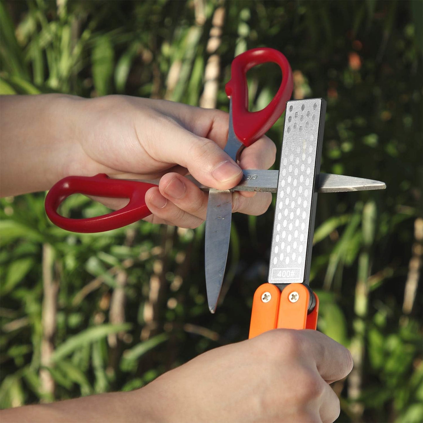 2 Pack Garden Tool Sharpener, Folding Pocket Diamond Knife Sharpener 400/600 Grit Double-Sided Scissor, V1258-DP02-B-3346