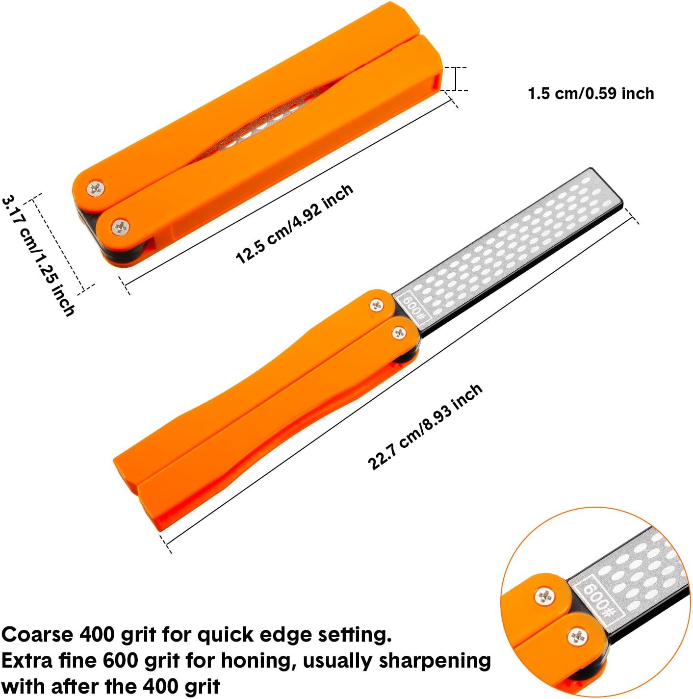 2 Pack Garden Tool Sharpener, Folding Pocket Diamond Knife Sharpener 400/600 Grit Double-Sided Scissor, V1258-DP02-B-3346