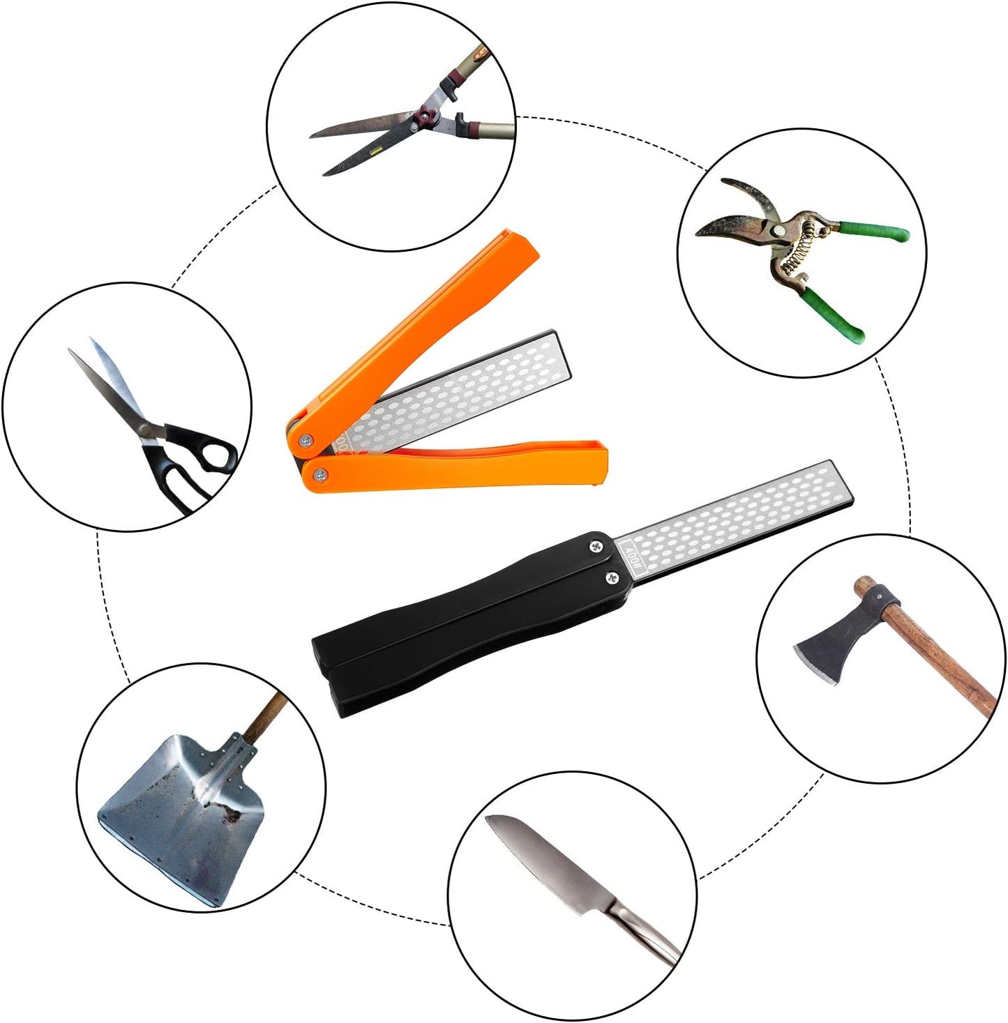 2 Pack Garden Tool Sharpener, Folding Pocket Diamond Knife Sharpener 400/600 Grit Double-Sided Scissor, V1258-DP02-B-3346