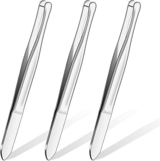 3 Pieces Stainless Steel Round Tip Blunt Tip Tweezers Eyebrow Hair Removal Tweezers for Women Makeup Cosmetic V1258-DP02-B-3349