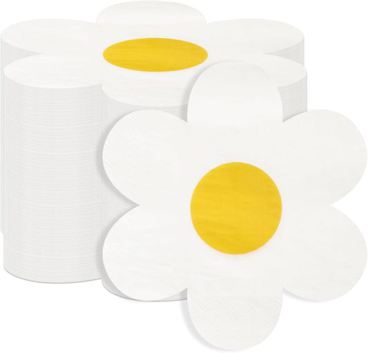 100 Pcs Groovy Boho Daisy Paper Napkins Hippie Flower Disposable Cocktail Lunch Dinner Napkins for Tableware V1258-DP02-B-3355
