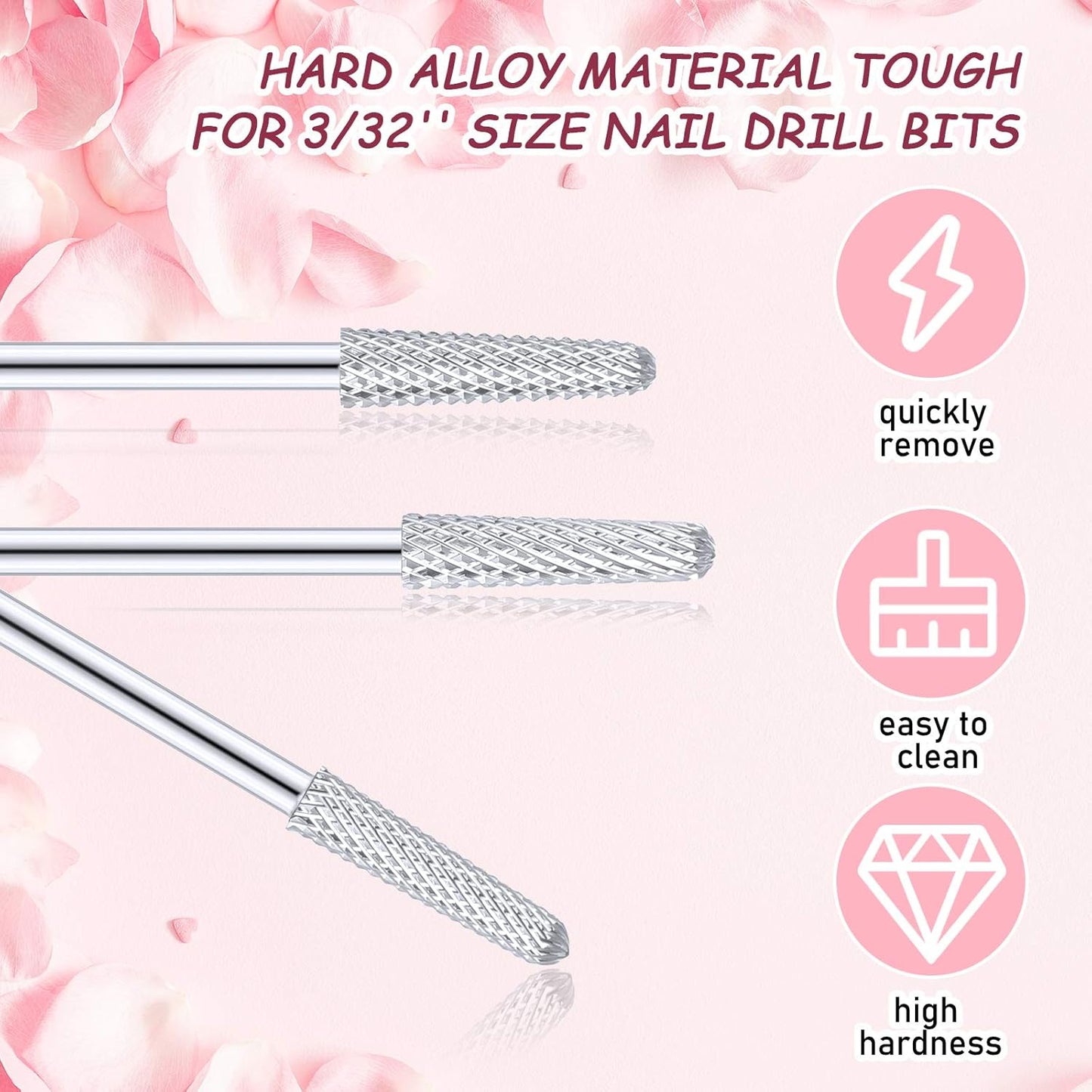 3 Pieces Nail Drill Bits Cone Shape Carbide Nail Drill Bits for Manicure Pedicure Tools Machine, 3/32 Inch V1258-DP02-B-3363