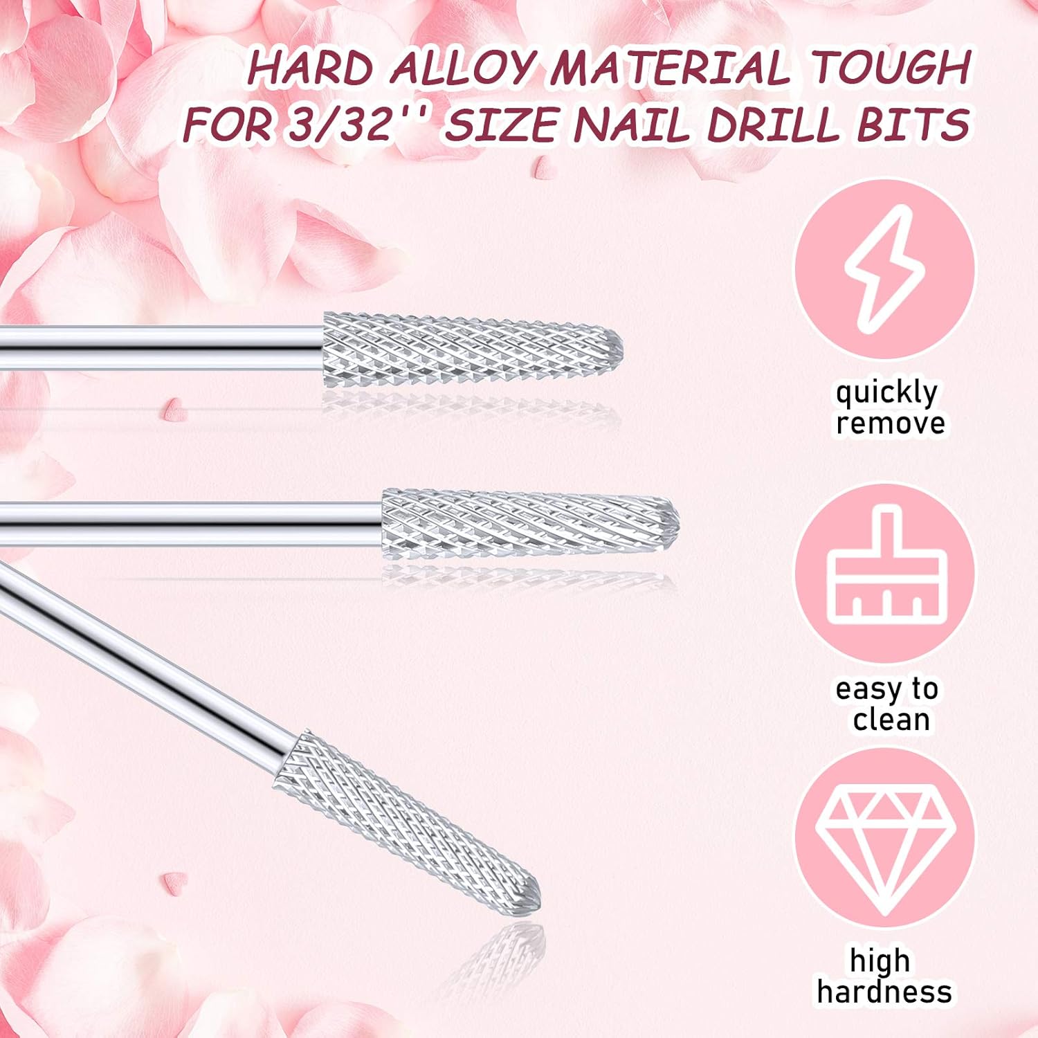 3 Pieces Nail Drill Bits Cone Shape Carbide Nail Drill Bits for Manicure Pedicure Tools Machine, 3/32 Inch V1258-DP02-B-3363
