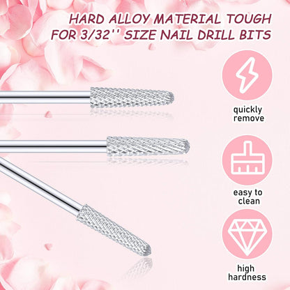 3 Pieces Nail Drill Bits Cone Shape Carbide Nail Drill Bits for Manicure Pedicure Tools Machine, 3/32 Inch V1258-DP02-B-3363