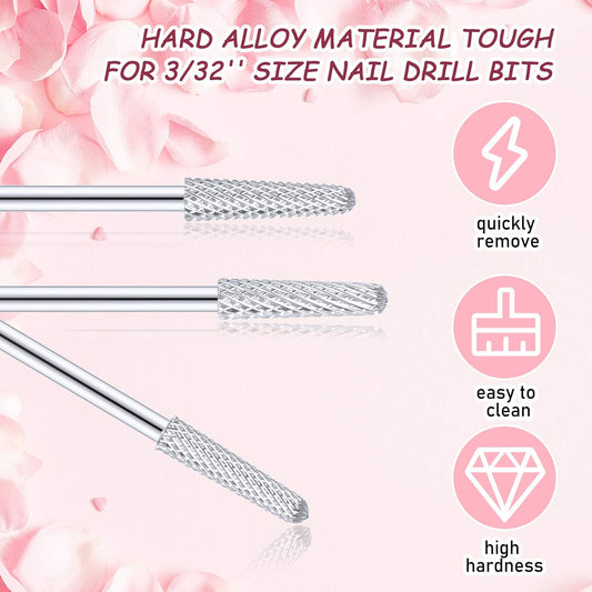 3 Pieces Nail Drill Bits Cone Shape Carbide Nail Drill Bits for Manicure Pedicure Tools Machine, 3/32 Inch V1258-DP02-B-3363
