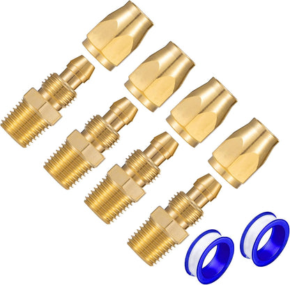Premium Solid Brass 4PCS Reusable Replacement Fitting For 1/4-Inch ID Hose,1/4-Inch NPT Rigid V1258-DP02-B-3369