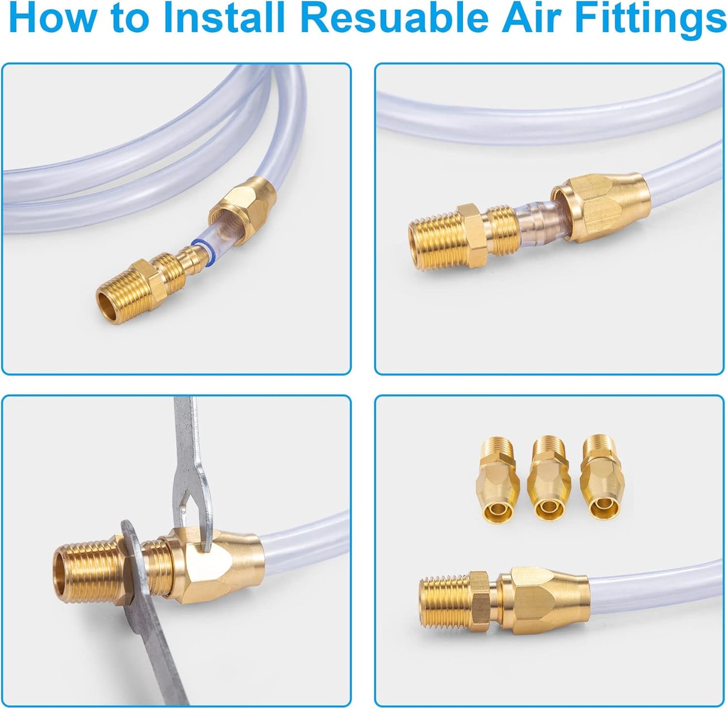 Premium Solid Brass 4PCS Reusable Replacement Fitting For 1/4-Inch ID Hose,1/4-Inch NPT Rigid V1258-DP02-B-3369