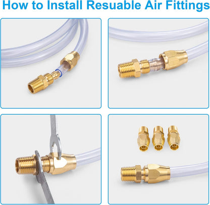 Premium Solid Brass 4PCS Reusable Replacement Fitting For 1/4-Inch ID Hose,1/4-Inch NPT Rigid V1258-DP02-B-3369