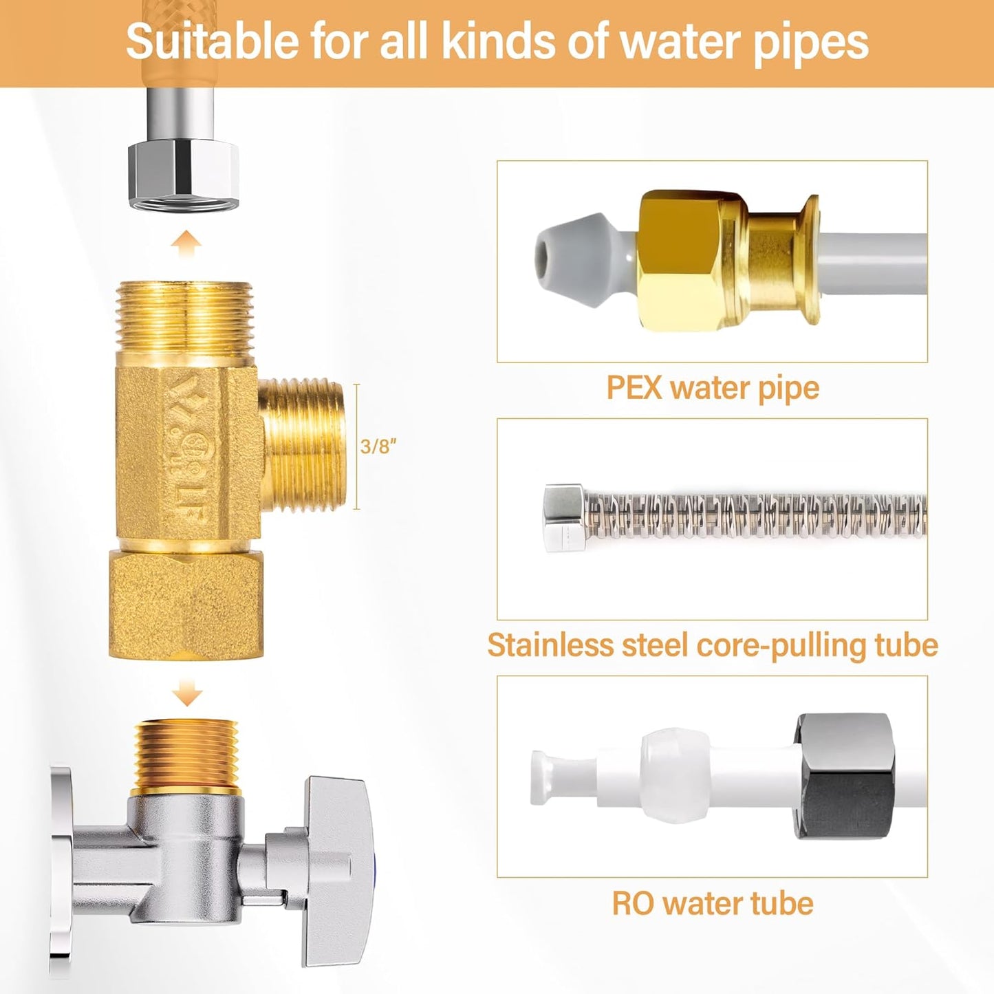 Lead-Free Brass Angle Stop Add-A-Tee Valve,3/8-Inch Compression Inlet X 3/8-Inch Com Outlet X 3/8-Inch V1258-DP02-B-3371