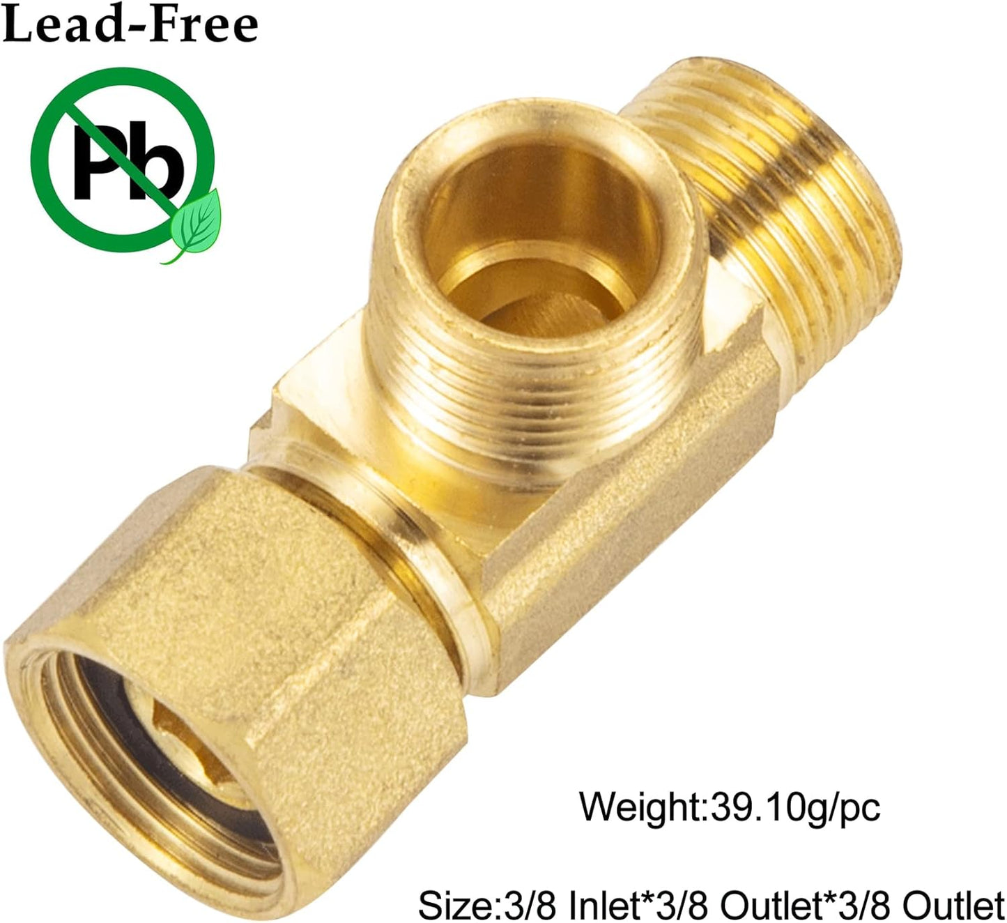 Lead-Free Brass Angle Stop Add-A-Tee Valve,3/8-Inch Compression Inlet X 3/8-Inch Com Outlet X 3/8-Inch V1258-DP02-B-3371