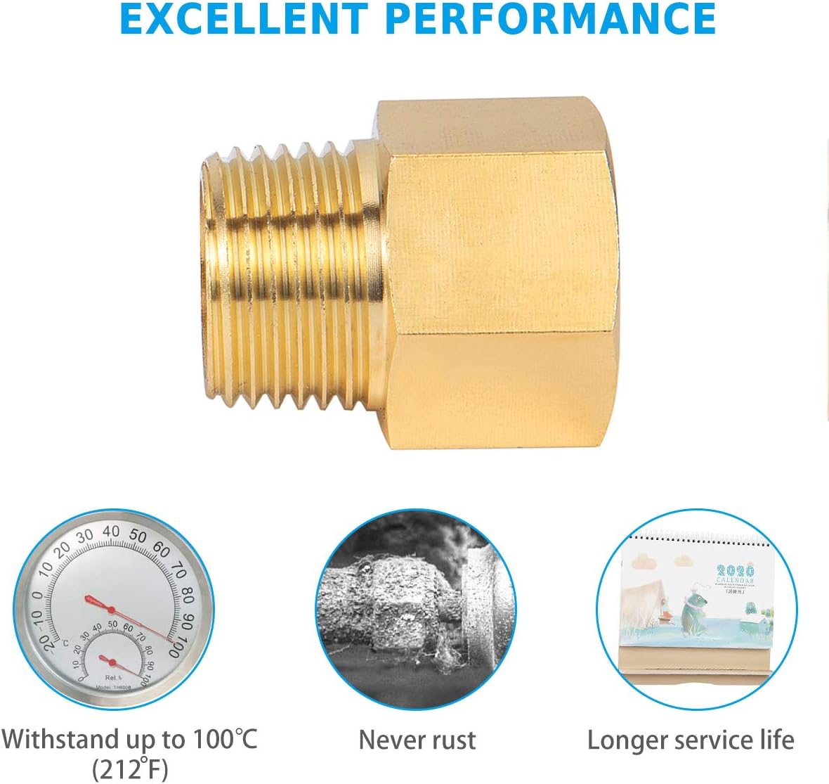 Brass Pipe Fitting Reducer Adapter1/2" NPT Female X 1/2" NPT Male Extension Connector (4-Pack) V1258-DP02-B-3374