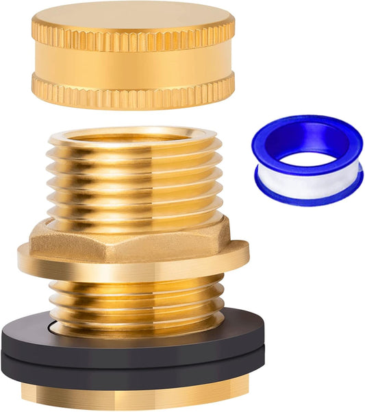 Brass Male Garden Hose Bulkhead Fitting Drain/Flush Port Kit 1/2" Female 3/4" Male Soild Brass Water Tank V1258-DP02-B-3375
