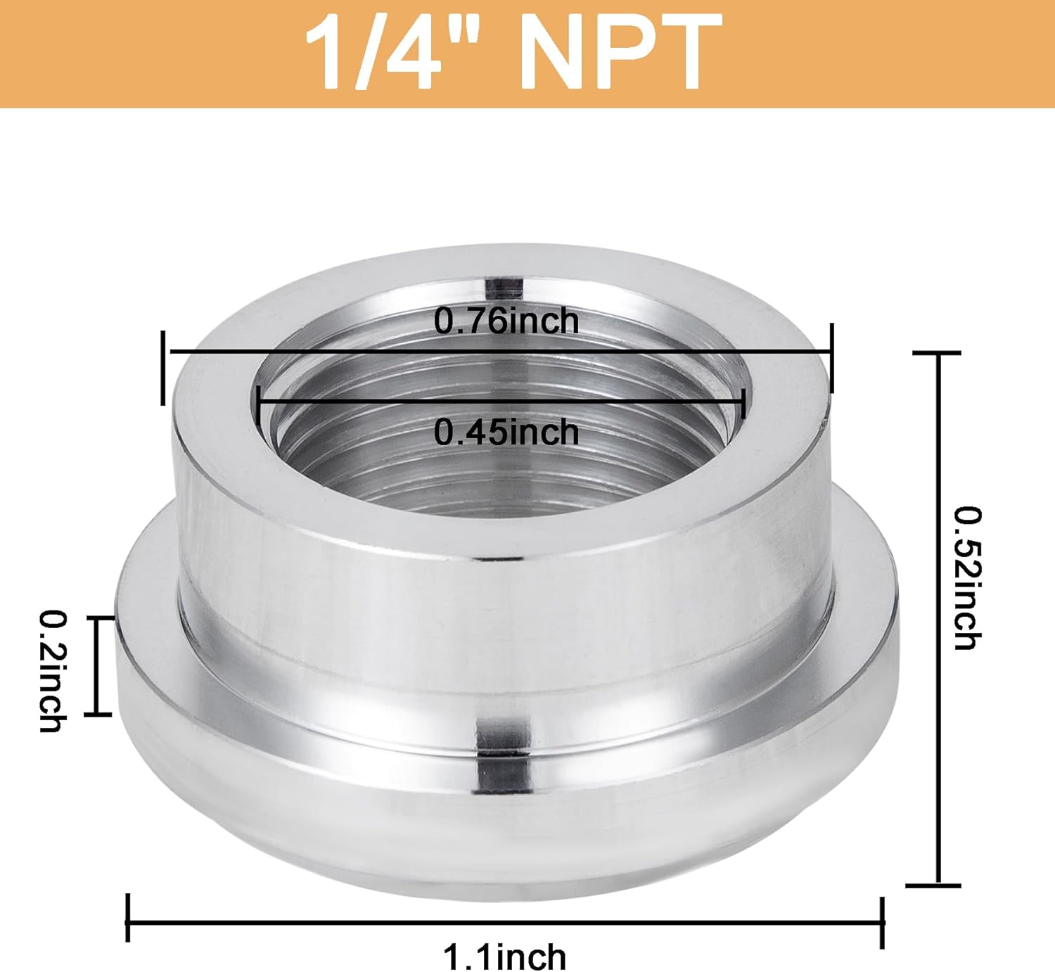 1/4" NPT Female Weld on Bung Fitting Aluminum(2PCS) V1258-DP02-B-3376