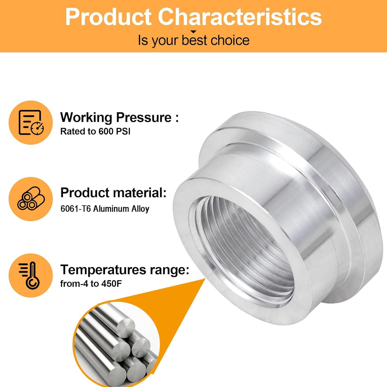 1/4" NPT Female Weld on Bung Fitting Aluminum(2PCS) V1258-DP02-B-3376
