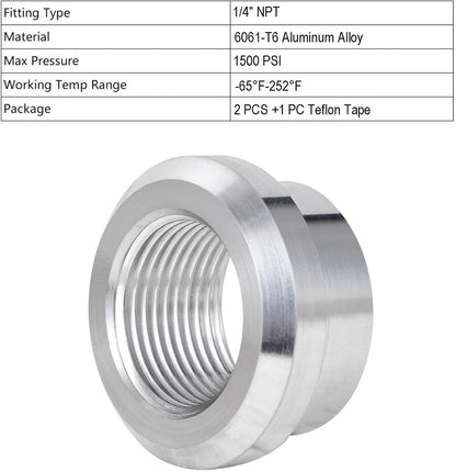 1/4" NPT Female Weld on Bung Fitting Aluminum(2PCS) V1258-DP02-B-3376
