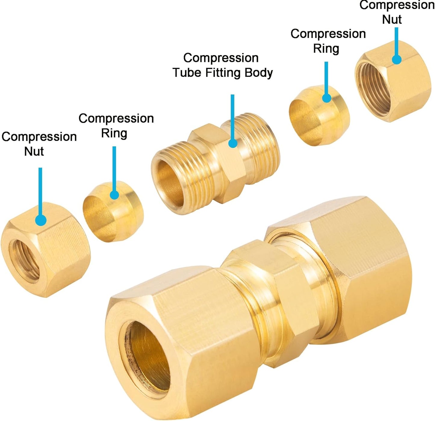 Brass Compression Fitting,1/2-Inch OD Compression Union,Brass Compression Tube Fitting(1/2" Tube OD x 1/2" OD V1258-DP02-B-3379