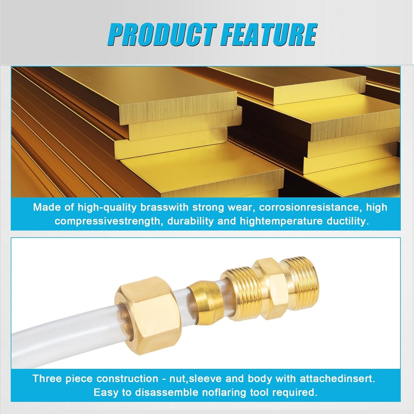 Brass Compression Fitting,1/2-Inch OD Compression Union,Brass Compression Tube Fitting(1/2" Tube OD x 1/2" OD V1258-DP02-B-3379